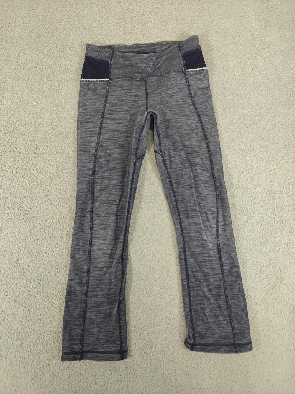 Lululemon Pants Womens 4 Gray Heathered Yoga Leggings Button Hem Mesh Waistband
